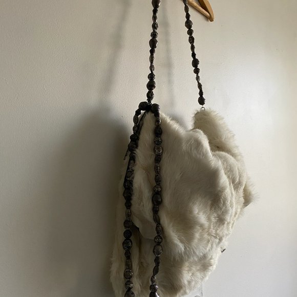 Desmo Italian Winter White Rabbit Fur Hobo Bag - Picture 5 of 7